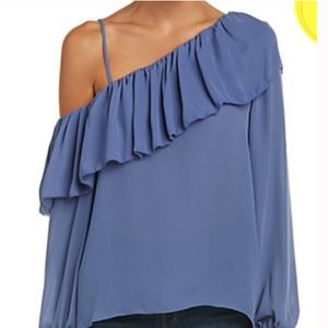 Parker One Shoulder Blue Silk Blouse